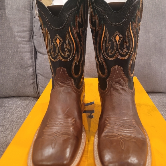 R. Watson Antique Miel Goat Black Square Toe Boots RW8003-2 Mens - Picture 2 of 12